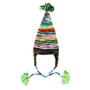 Nature Baby Knits Multicolor Cone Beanie Pom Poms Bright Colorful Fun